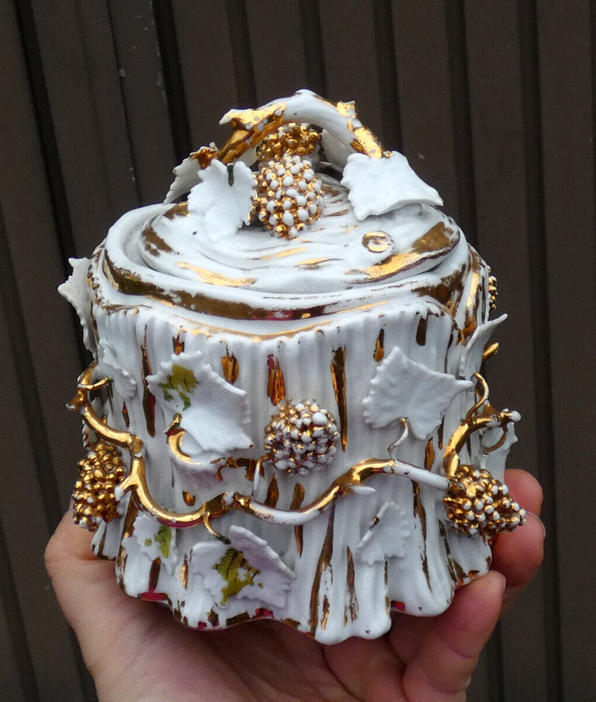 Vintage french porcelain floral decor grapes  Bonbonniere box