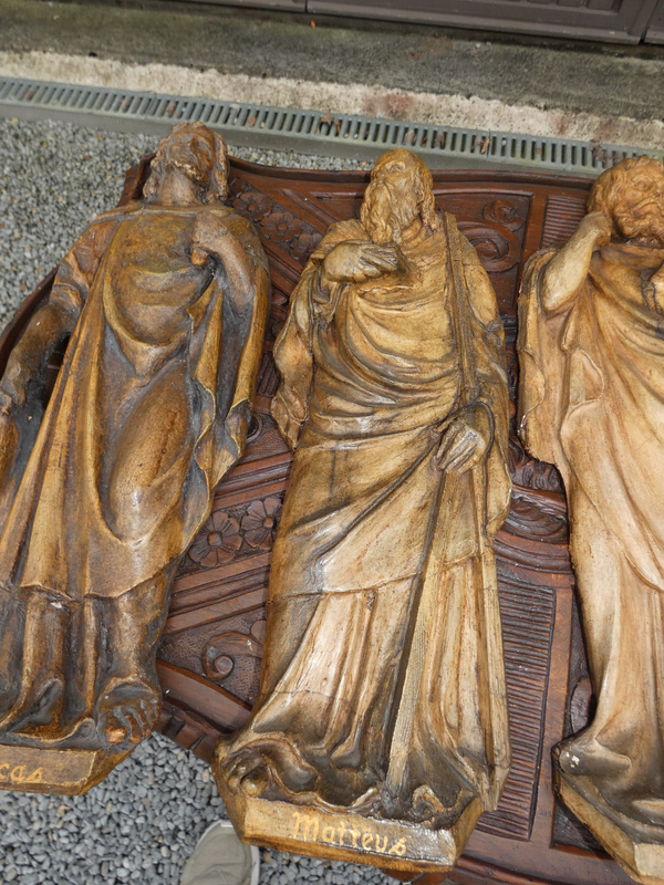 Set 4 Antique chalk religious wall plaque statue evangelists rare