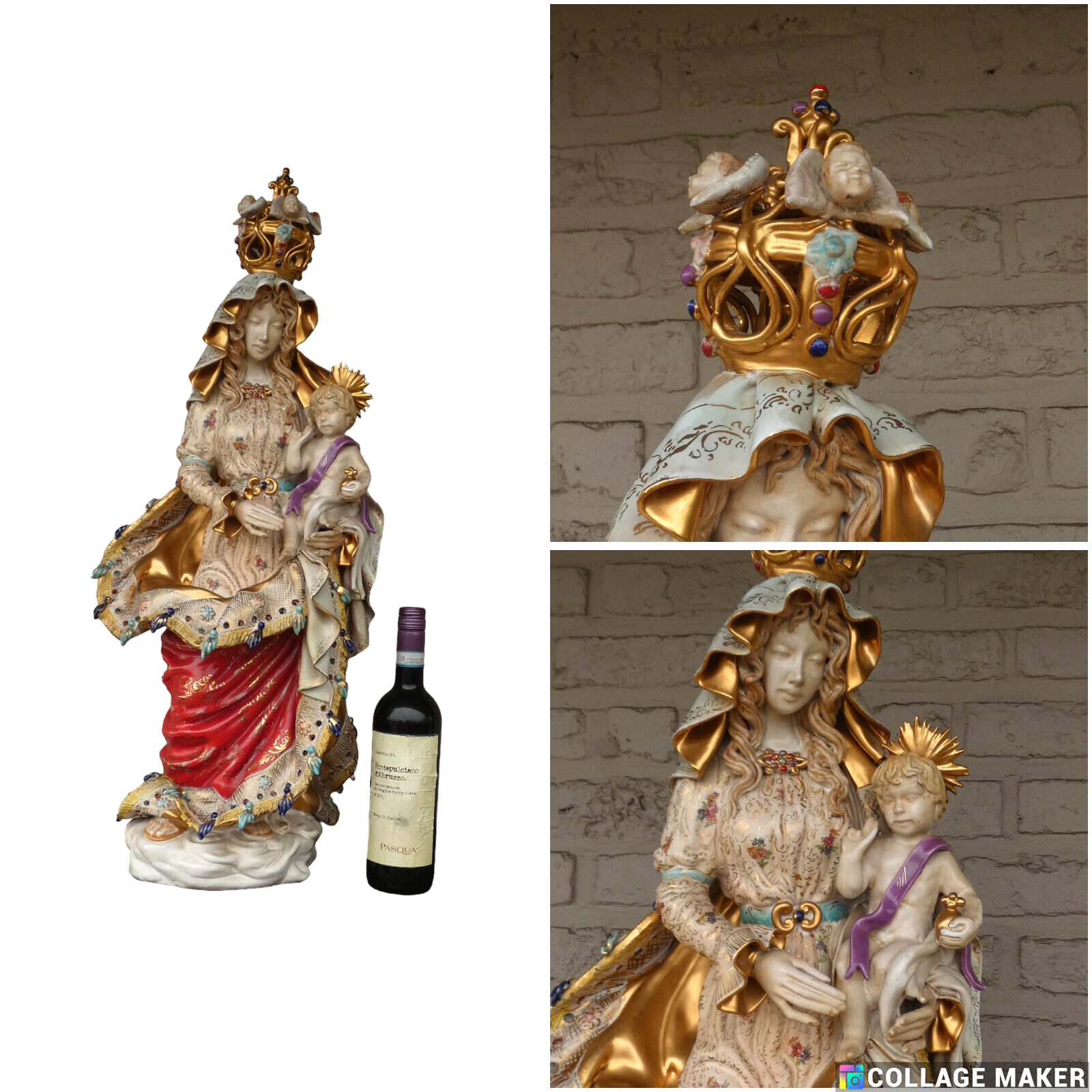 XL 29,5" PAttarino school italy Terracotta madonna child angels Statue religious