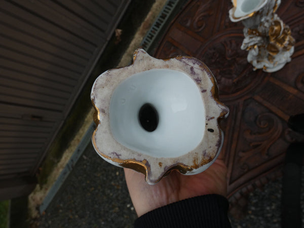PAir antique Vieux brussels porcelain candle holders figurine set