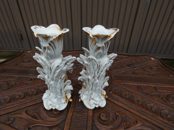 PAir antique Vieux brussels porcelain candle holders figurine set