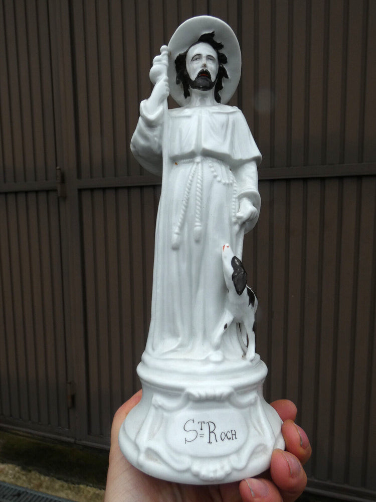 Antique french Letu Mauger marked Saint Roch Statue figurine religious rare