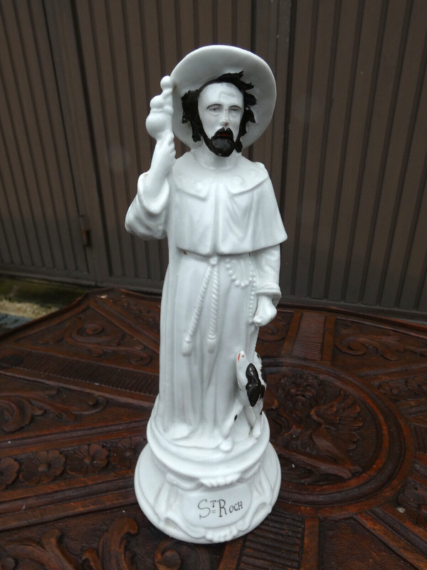 Antique french Letu Mauger marked Saint Roch Statue figurine religious rare