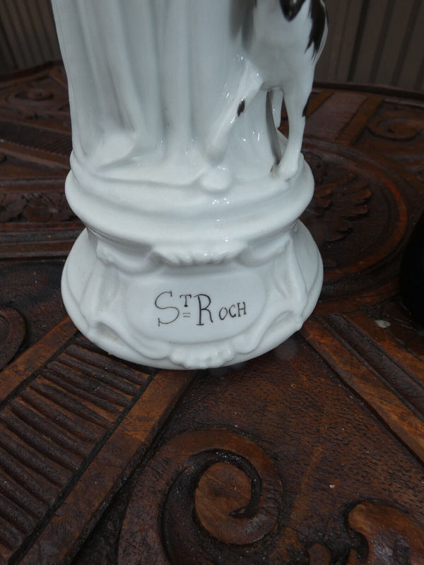 Antique french Letu Mauger marked Saint Roch Statue figurine religious rare