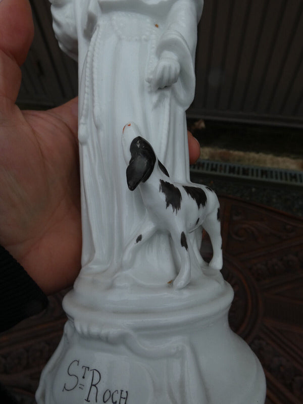 Antique french Letu Mauger marked Saint Roch Statue figurine religious rare