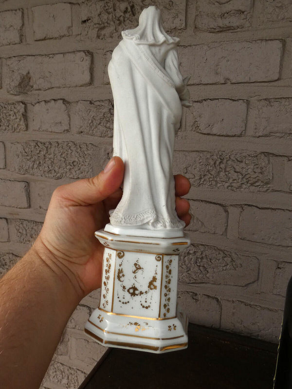 Antique Vieux brussels porcelain bisque madonna child statue figurine