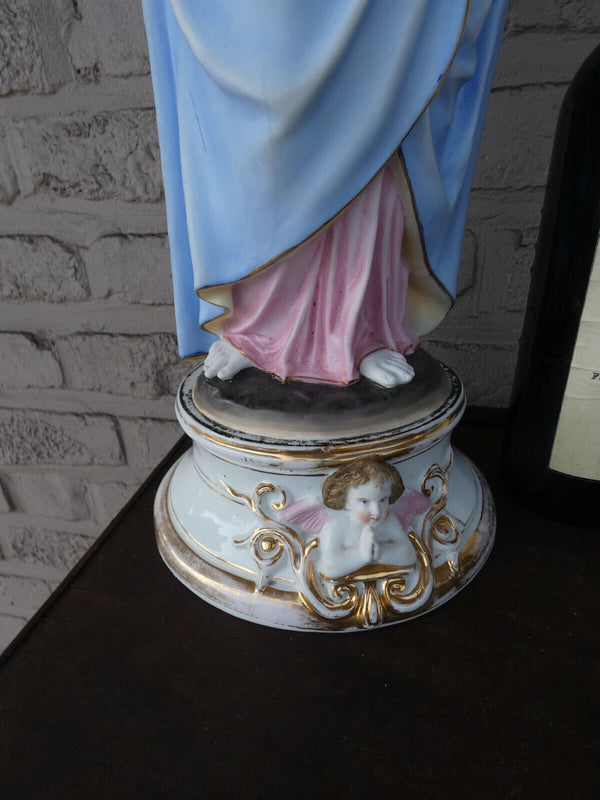 Antique 19thc large vieux andenne bisque porcelain madonna sacred heart statue