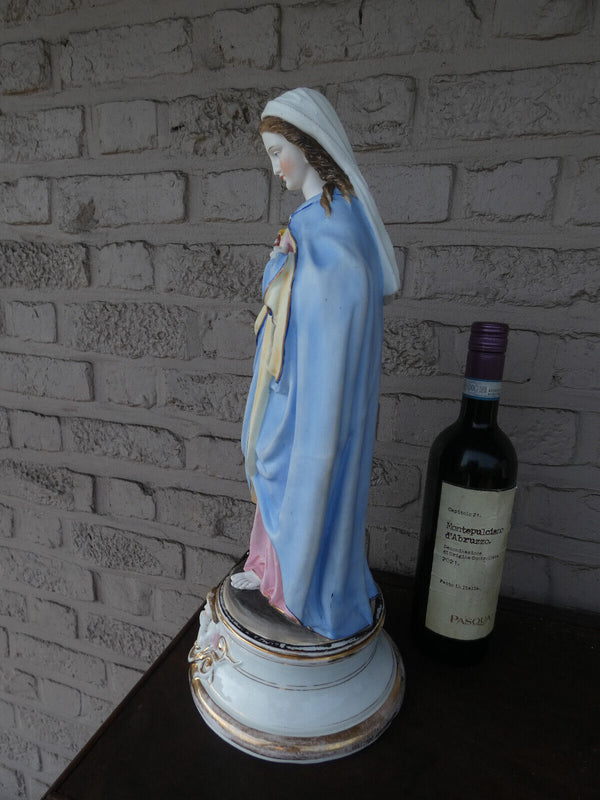 Antique 19thc large vieux andenne bisque porcelain madonna sacred heart statue