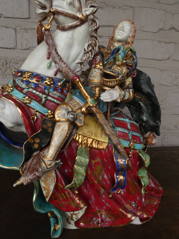 Eugenio pattarino terracotta Signed Medieval Knight horse figurine statue italy