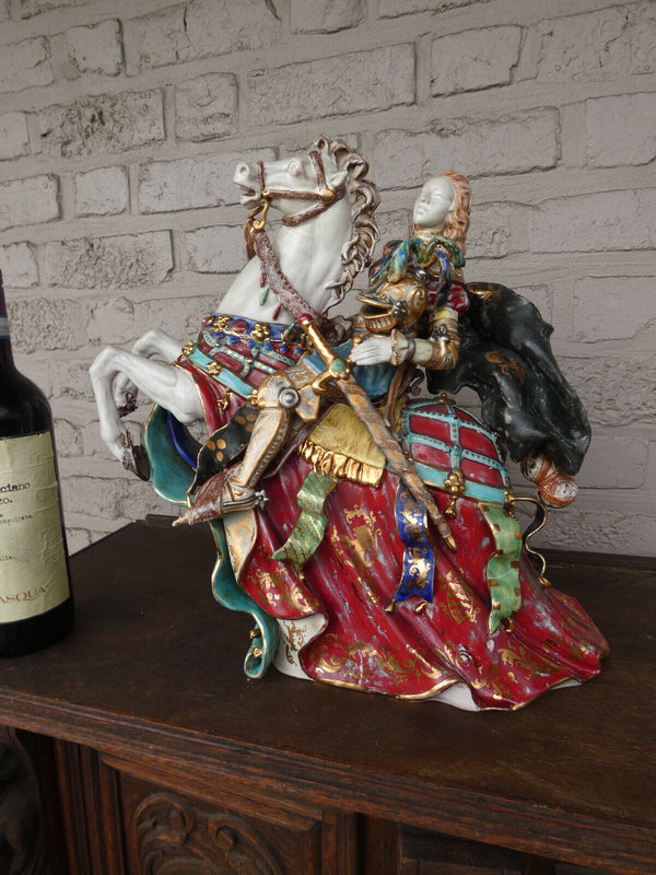Eugenio pattarino terracotta Signed Medieval Knight horse figurine statue italy
