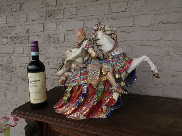 Eugenio pattarino terracotta Signed Medieval Knight horse figurine statue italy