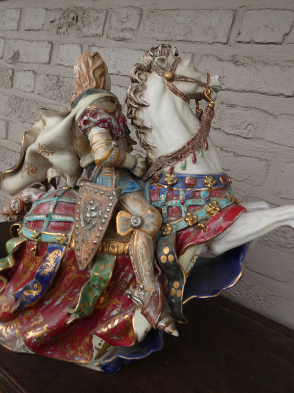 Eugenio pattarino terracotta Signed Medieval Knight horse figurine statue italy