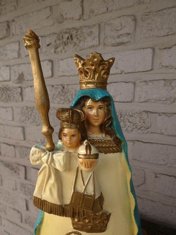 Antique Belgian chalk Statue our lady of Sint jan Poperinge marked religious