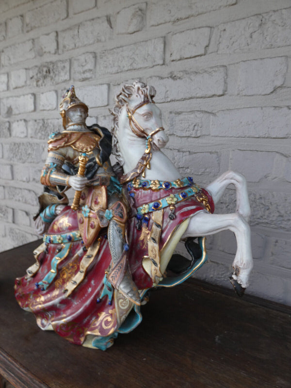Eugenio pattarino terracotta Signed Medieval Knight horse figurine statue italy