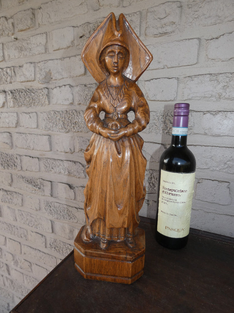 Antique wood carved Saint mary burgundy statue figurine religious