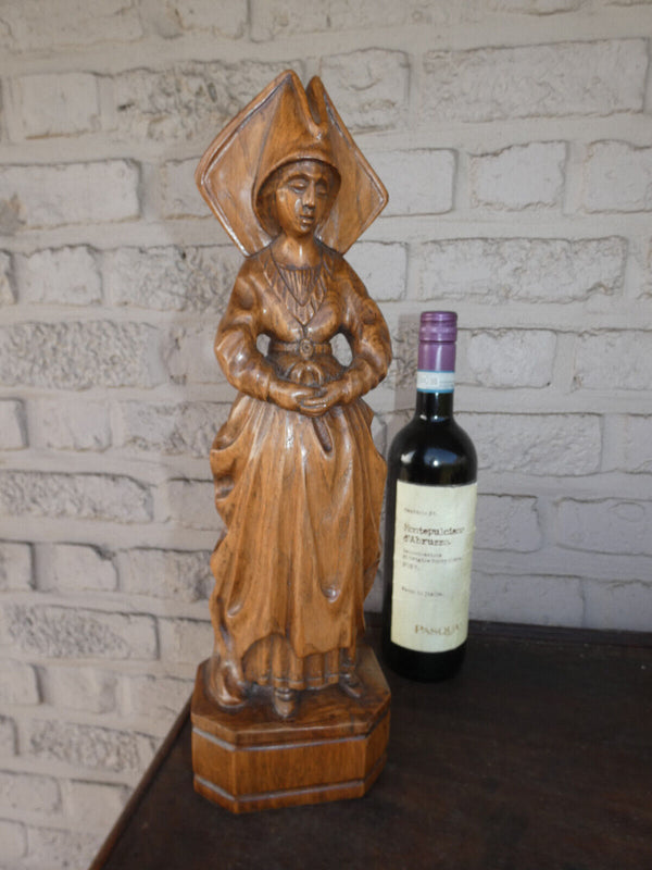 Antique wood carved Saint mary burgundy statue figurine religious