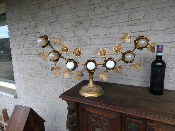 1 x Antique church ornament  metal 7 Lamp floral decor rare