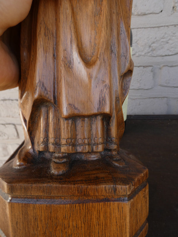 Antique wood carved Saint mary burgundy statue figurine religious