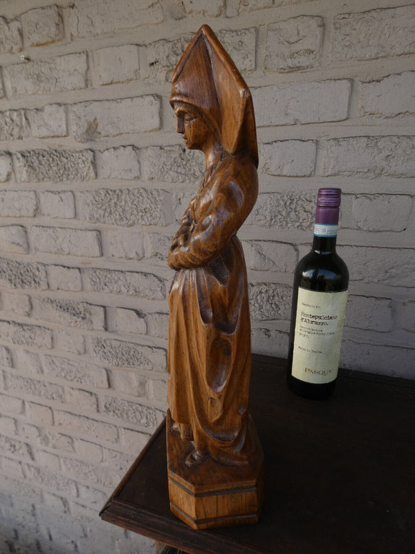 Antique wood carved Saint mary burgundy statue figurine religious