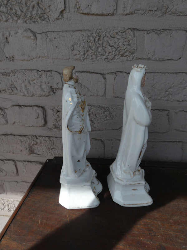 Antique Pair vieux brussels porcelain holy family joseph mary jesus statue