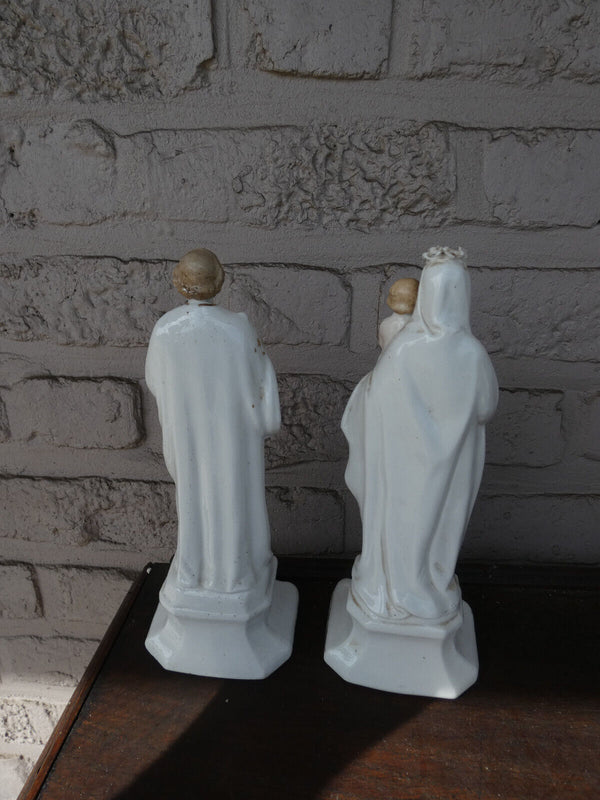 Antique Pair vieux brussels porcelain holy family joseph mary jesus statue