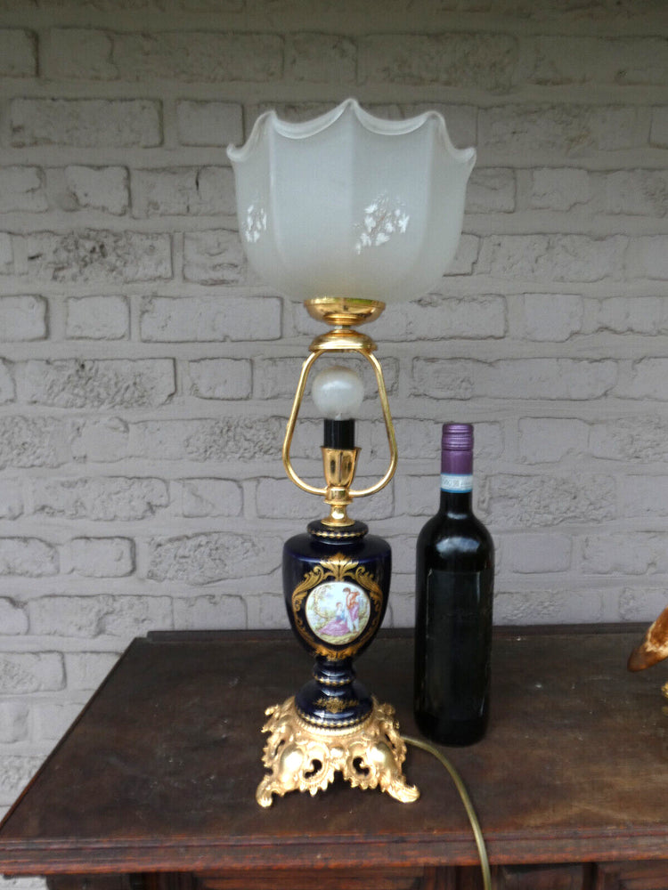 Vintage T Limoges cobalt blue porcelain table lamp