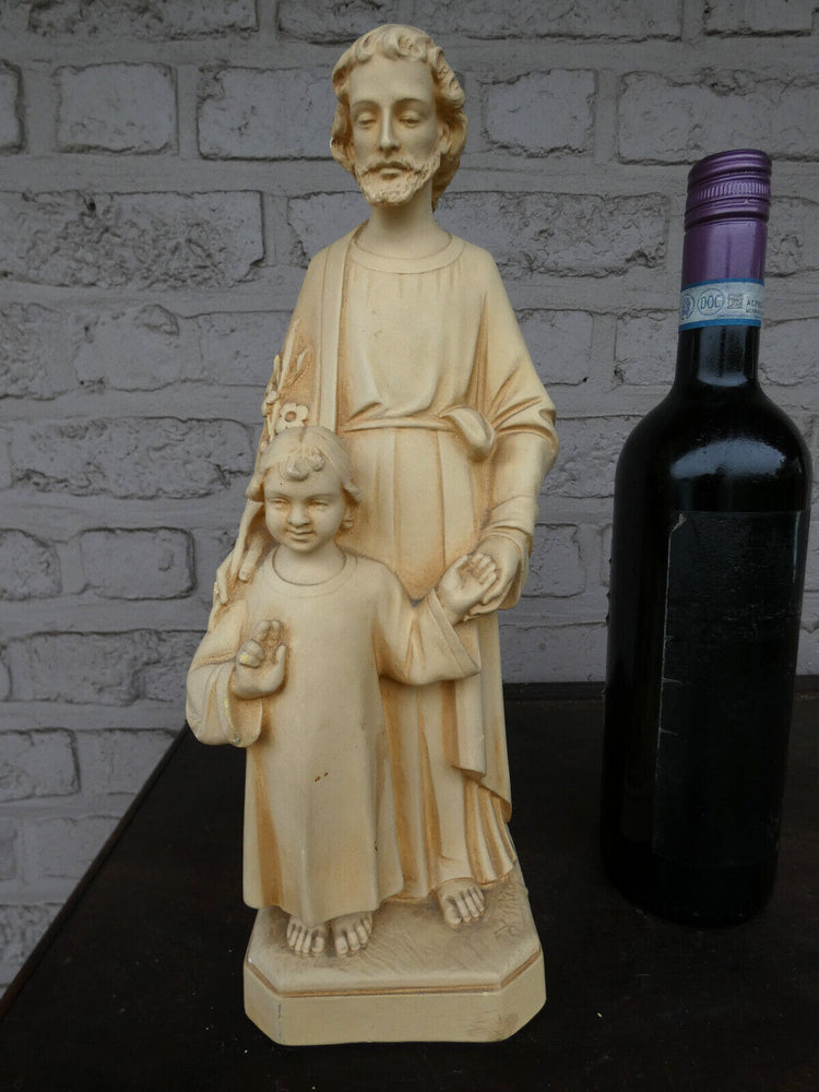 Antique chalk saint joseph child statue figurine religious
