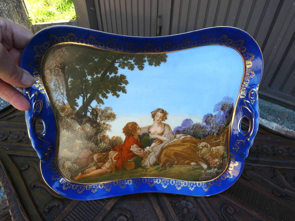 Vintage  French 70s porcelain romantic decor tray plate