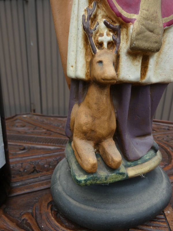 French antique chalk Rare Saint Hubert Deer patron hunters statue religious
