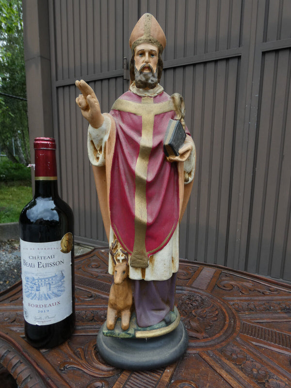 French antique chalk Rare Saint Hubert Deer patron hunters statue religious