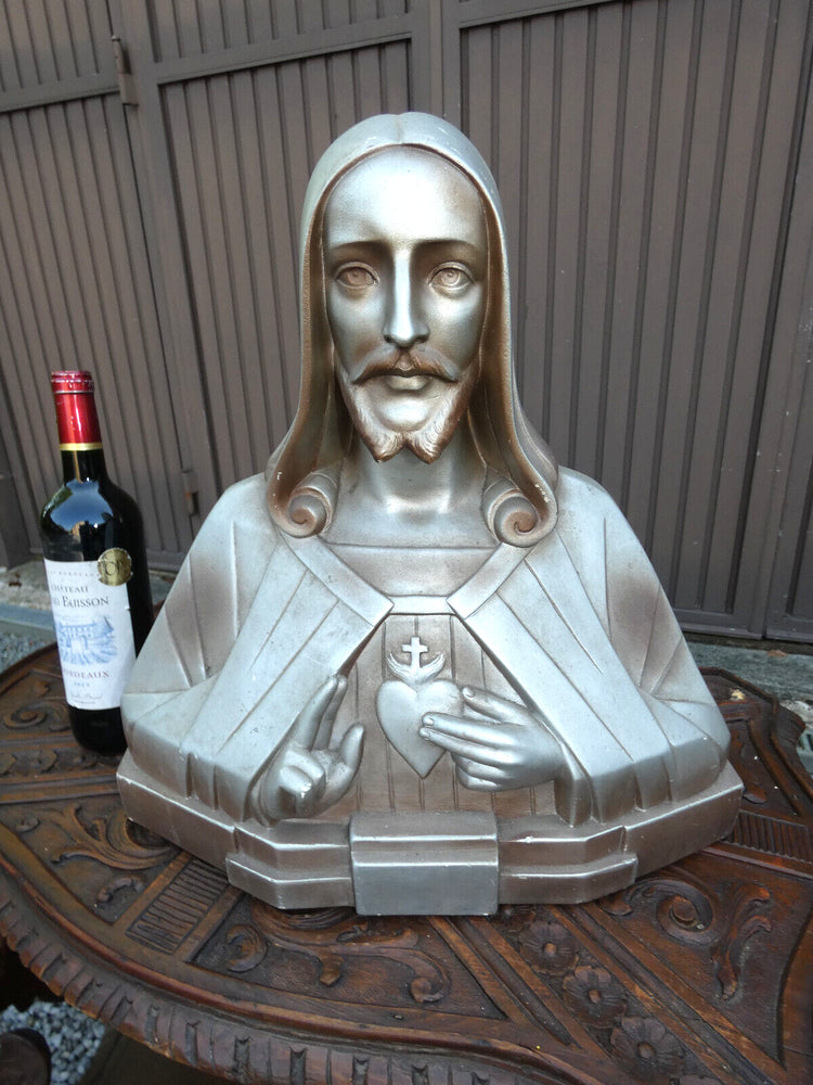 Antique Art Deco chalk christ bust sculpture statue signed Jean CArli