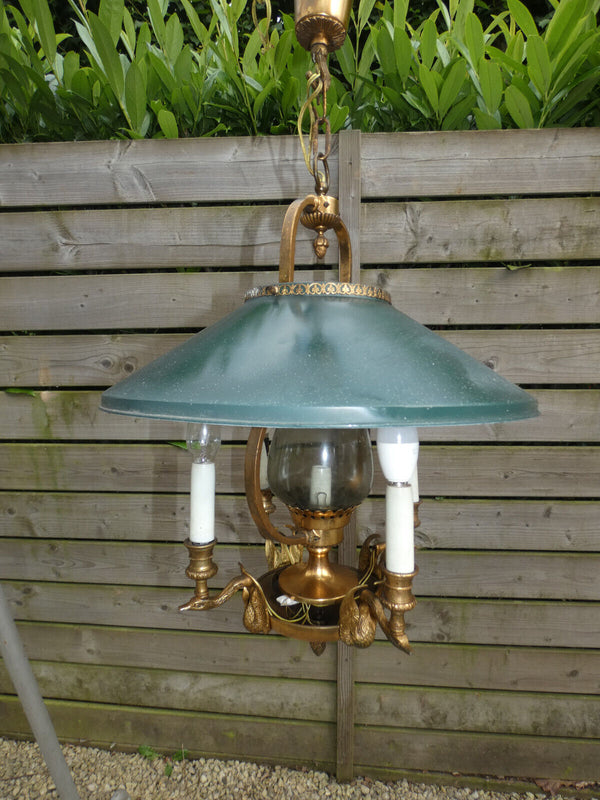1960 French Bouillotte Design Lamp chandelier swan brass figural decor