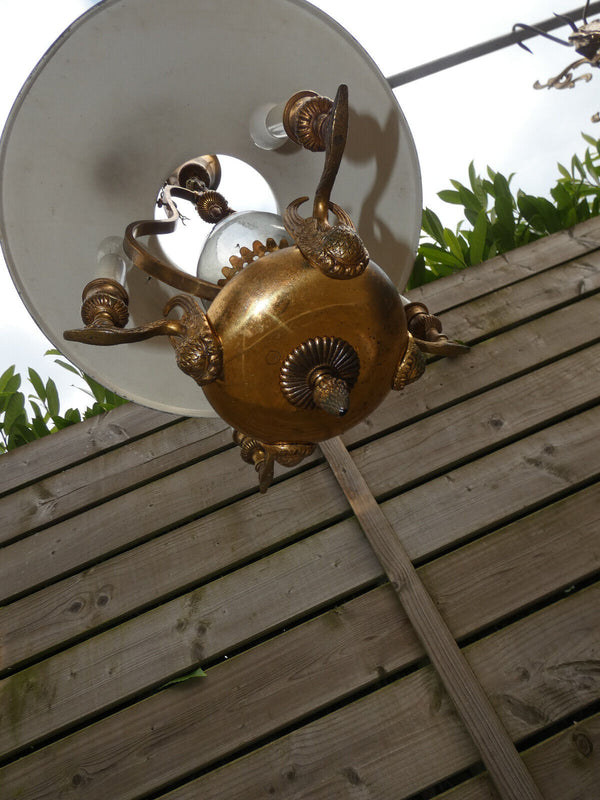 1960 French Bouillotte Design Lamp chandelier swan brass figural decor