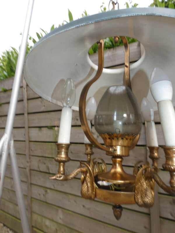 1960 French Bouillotte Design Lamp chandelier swan brass figural decor