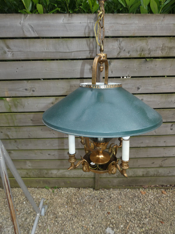 1960 French Bouillotte Design Lamp chandelier swan brass figural decor