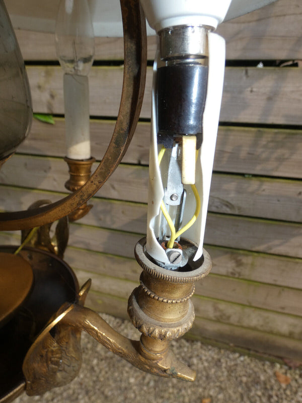 1960 French Bouillotte Design Lamp chandelier swan brass figural decor