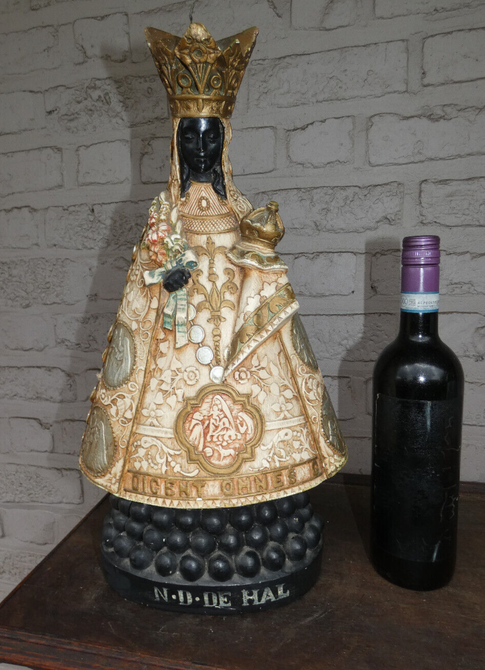 Antique LArge 18"  Notre dame de Hal black madonna saint statue