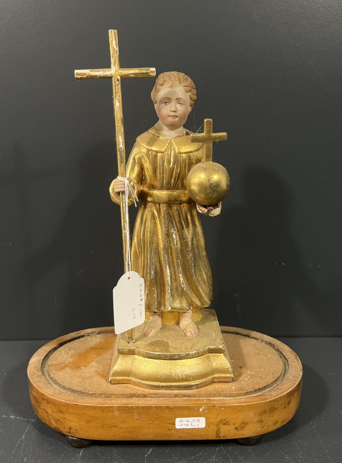 Antique 19thc rare Terracotta gold gilt young jesus figurine sculpture religious
