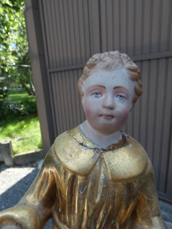 Antique 19thc rare Terracotta gold gilt young jesus figurine sculpture religious