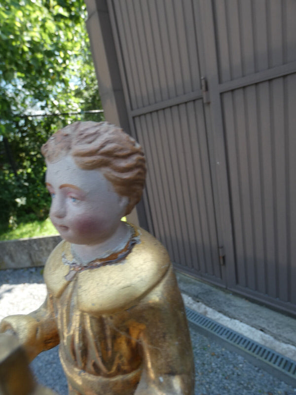 Antique 19thc rare Terracotta gold gilt young jesus figurine sculpture religious