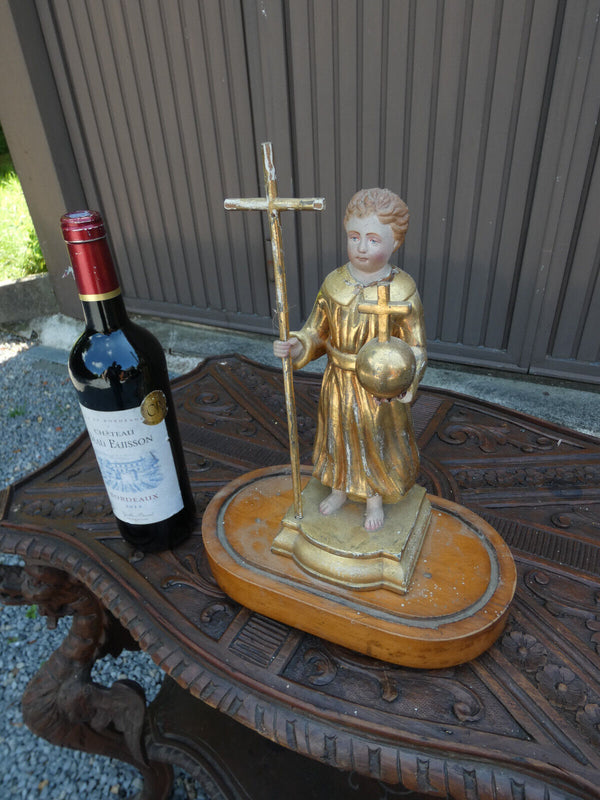 Antique 19thc rare Terracotta gold gilt young jesus figurine sculpture religious