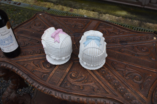 PAir antique  Baby head German  Ceramic Tobacco Jar Humidor lidded