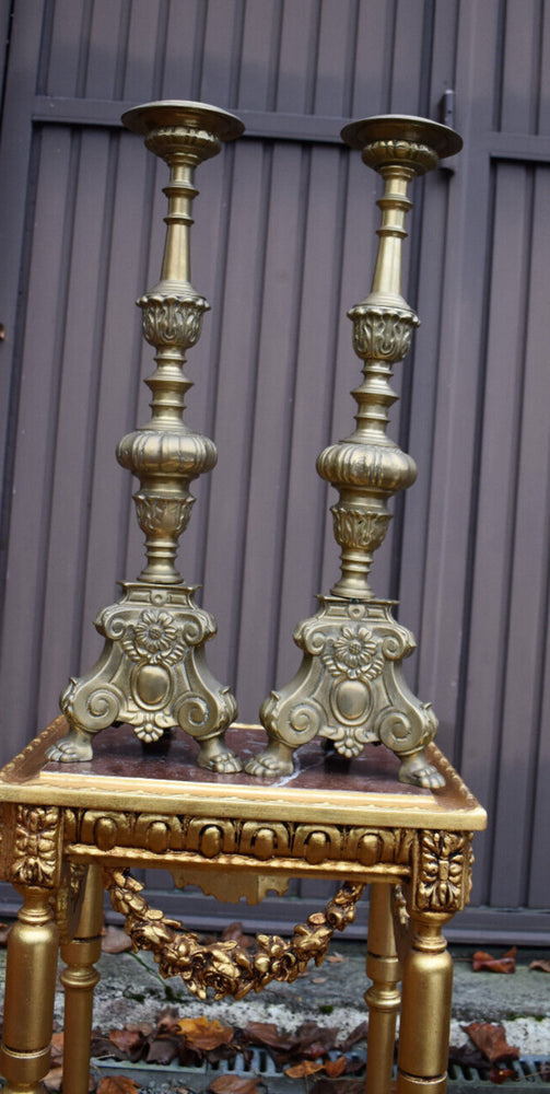 PAIR antique bronze church altar candelabras candle holders