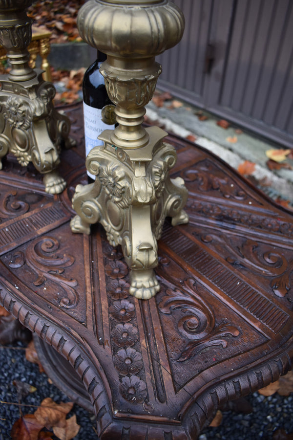 PAIR antique bronze church altar candelabras candle holders