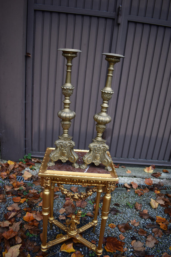 PAIR antique bronze church altar candelabras candle holders