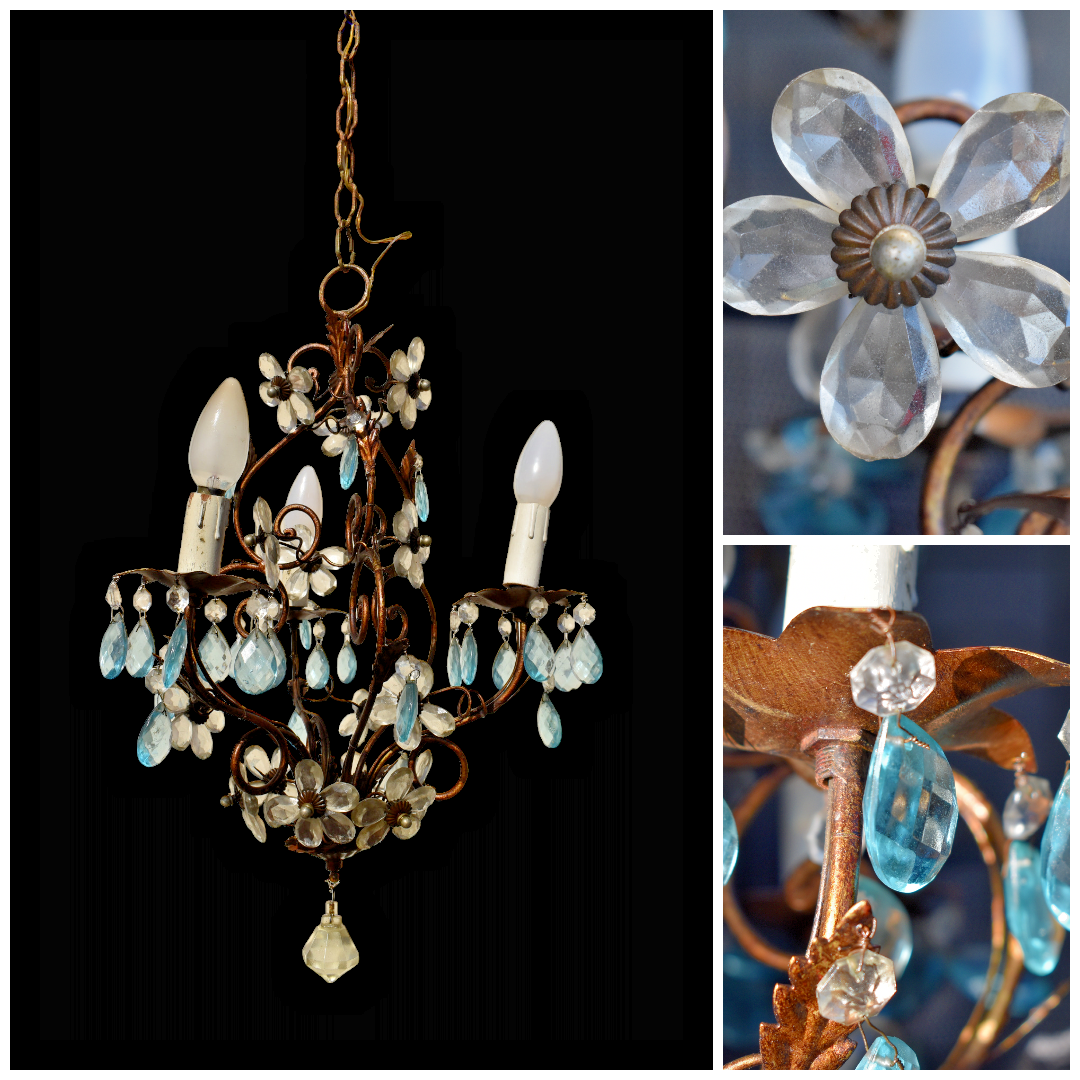Vintage 1970s glass daisy flower maison bagues style chandelier lamp