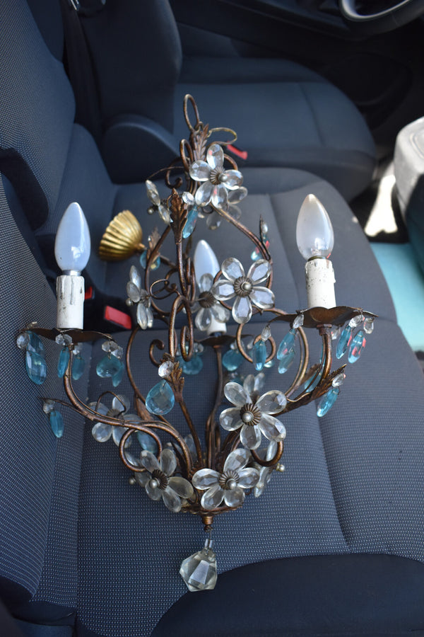 Vintage 1970s glass daisy flower maison bagues style chandelier lamp