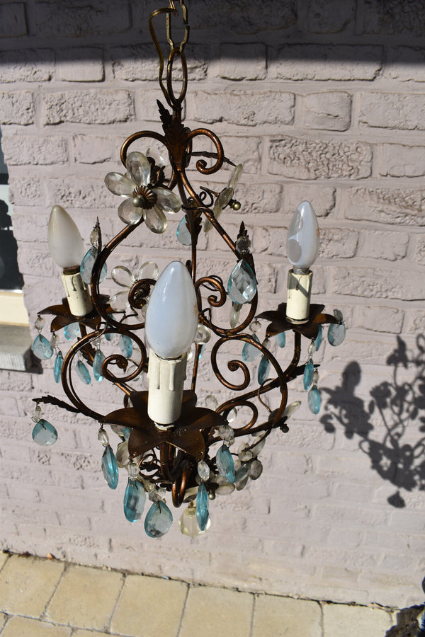 Vintage 1970s glass daisy flower maison bagues style chandelier lamp