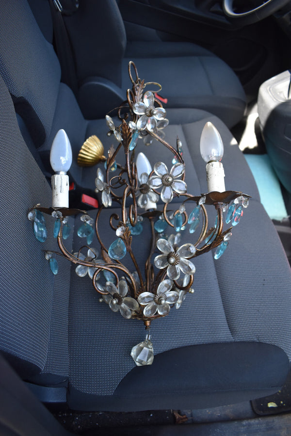 Vintage 1970s glass daisy flower maison bagues style chandelier lamp