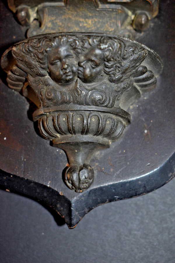 Antique large napoleon III spelter neo gothic madonna  niche holy water font